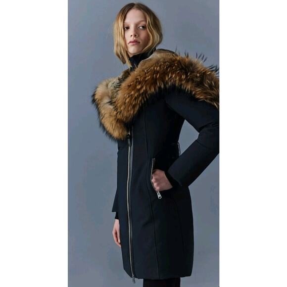 $1800 Mackage Trish Black Hooded Kay Down Parka Coat Jacket W Fur Collar Sz XXS - Picture 1 of 16